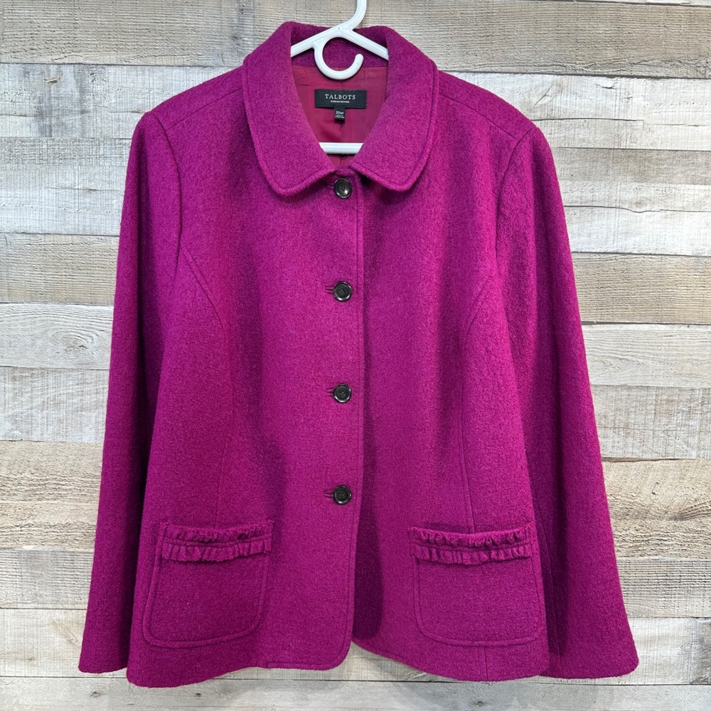 Talbots Woman Petites Hot Pink Wool Blend Ruffle Accent Jacket‎ Blazer 20WP